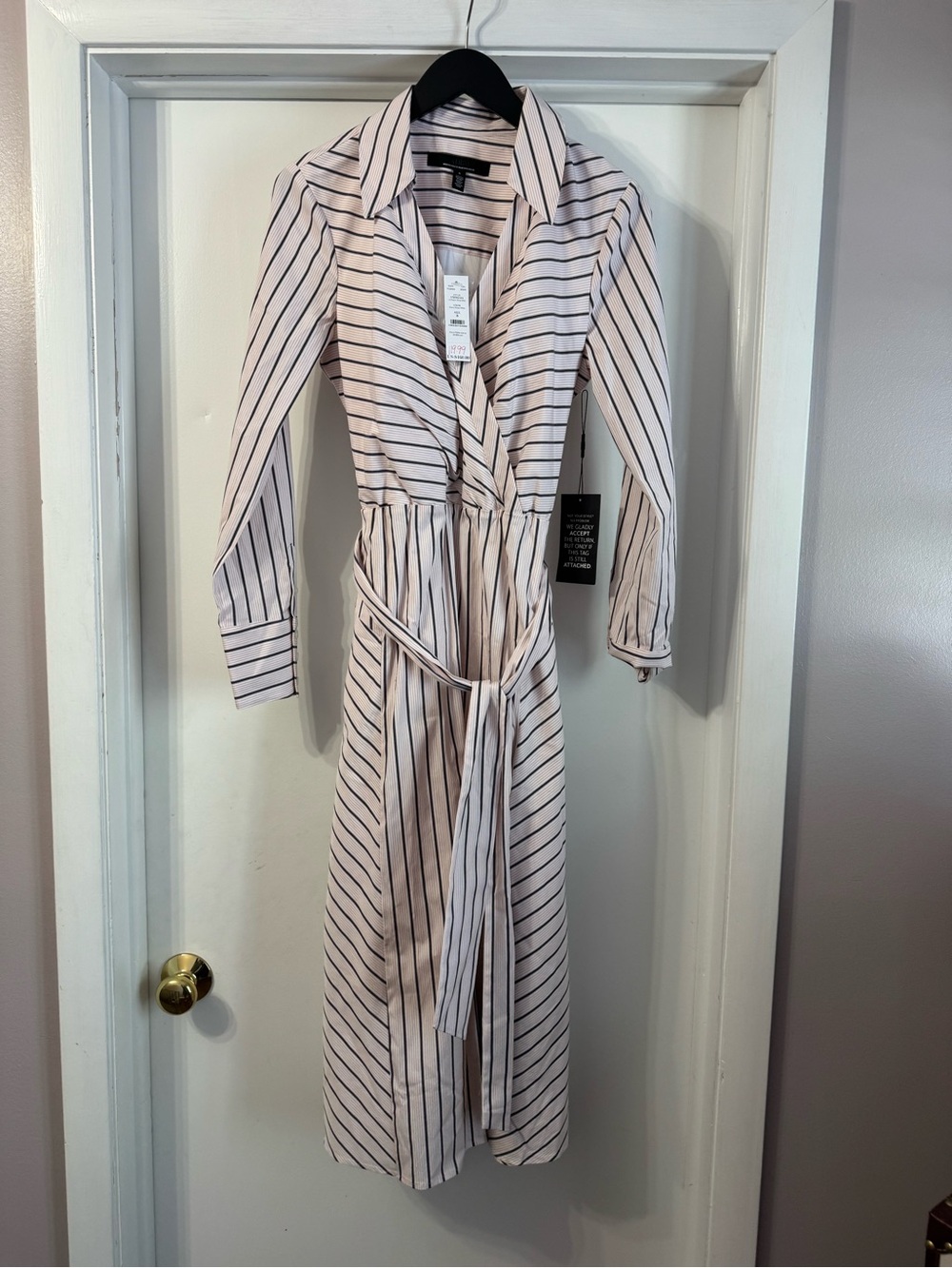 White House Black Market Pink Striped Wrap Midi Dress
